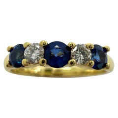 Vintage Tiffany & Co Blue Sapphire And Diamond 18k Yellow Gold Five Stone Ring