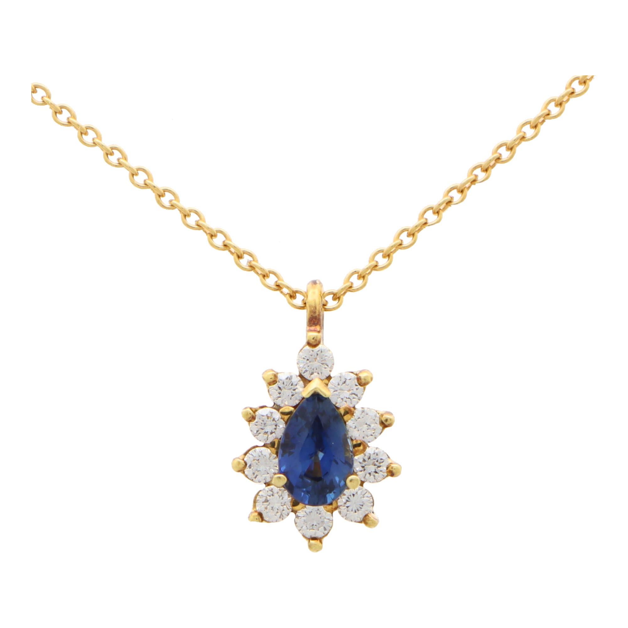 Pear Cut Vintage Tiffany & Co. Blue Sapphire and Diamond Cluster Pendant in 18k Gold For Sale