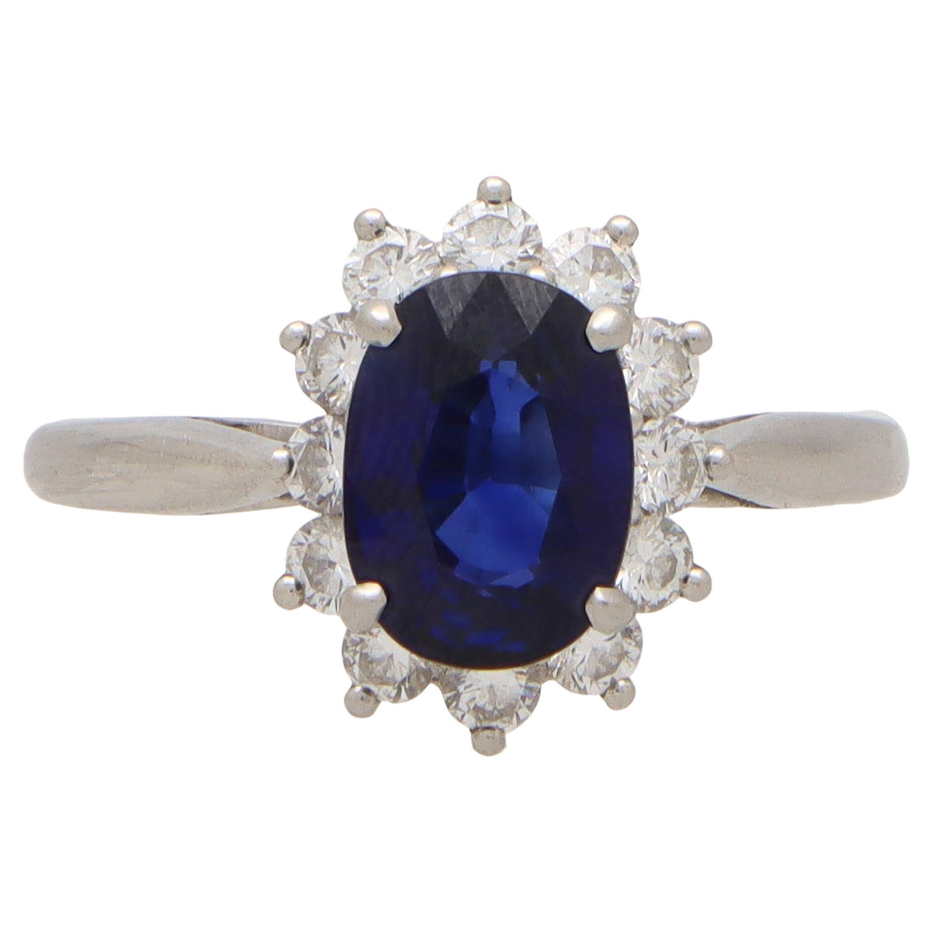 Vintage Tiffany & Co. Blue Sapphire and Diamond Cluster Ring Set in Platinum