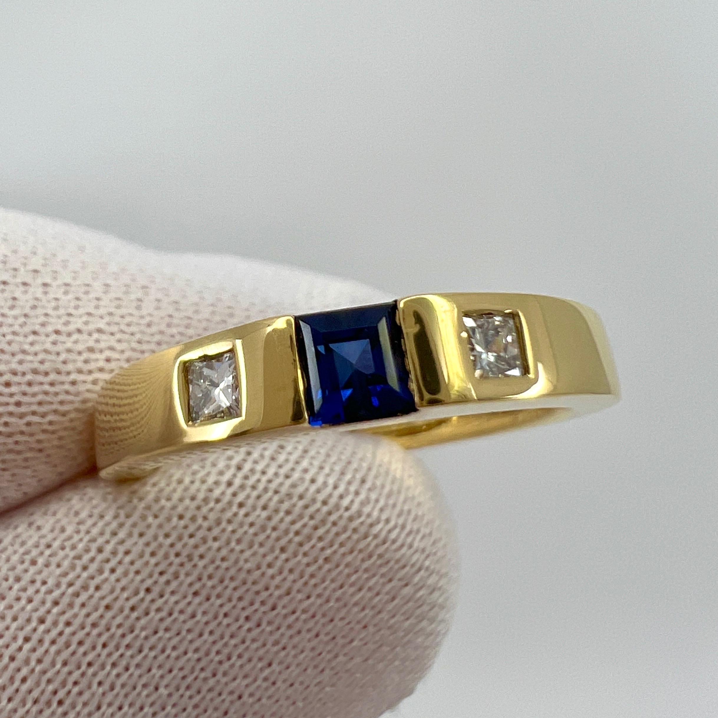 Vintage Tiffany & Co Blue Sapphire Diamond 18k Yellow Gold Three Stone Ring 52 6 6