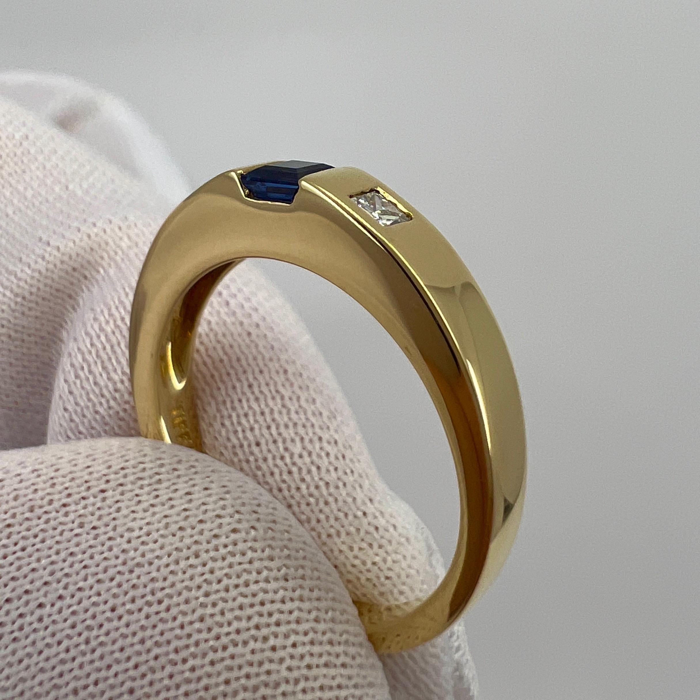 Women's or Men's Vintage Tiffany & Co Blue Sapphire Diamond 18k Yellow Gold Three Stone Ring 52 6