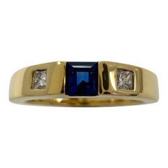 Vintage Tiffany & Co Zafiro azul Diamante Oro amarillo 18k Anillo de tres piedras 52 6
