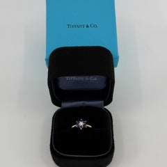Vintage Tiffany & Co. Blue Sapphire Diamond Flower 18k Yellow Gold Cluster Ring