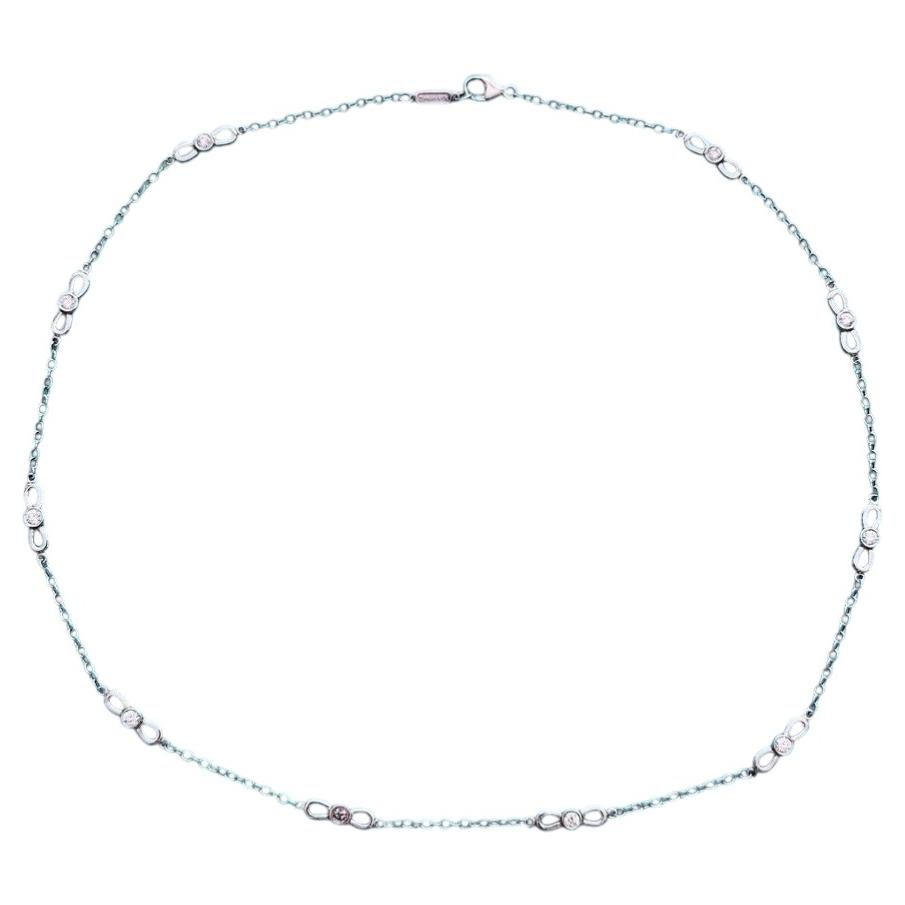 Vintage Tiffany & Co. Bow Station Diamond 18k White Gold Necklace