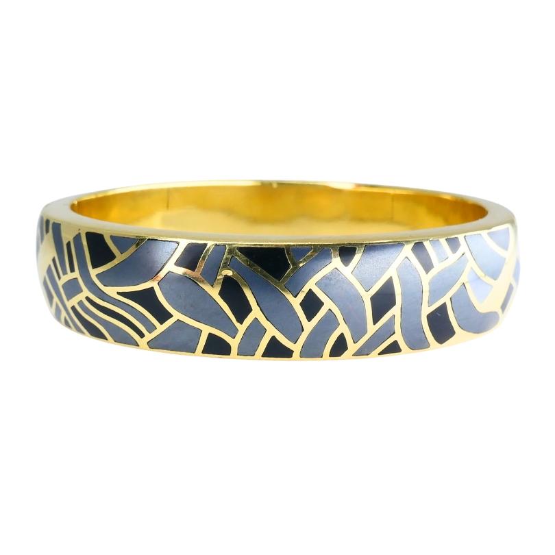 Vintage Tiffany & Co. Bracelet Gold Mother-of-Pearl Black Onyx Hematite Bangle For Sale 9