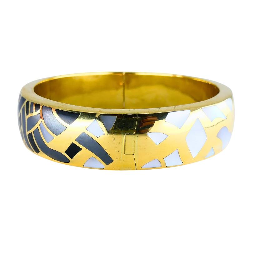 Vintage Tiffany & Co. Bracelet Gold Mother-of-Pearl Black Onyx Hematite Bangle For Sale 2