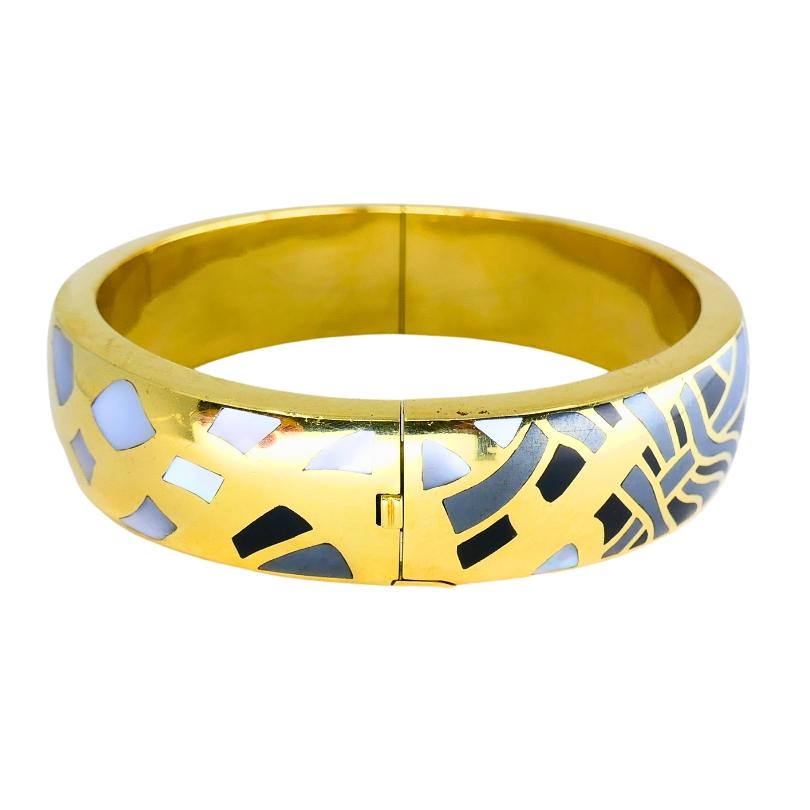 Vintage Tiffany & Co. Bracelet Gold Mother-of-Pearl Black Onyx Hematite Bangle For Sale 3