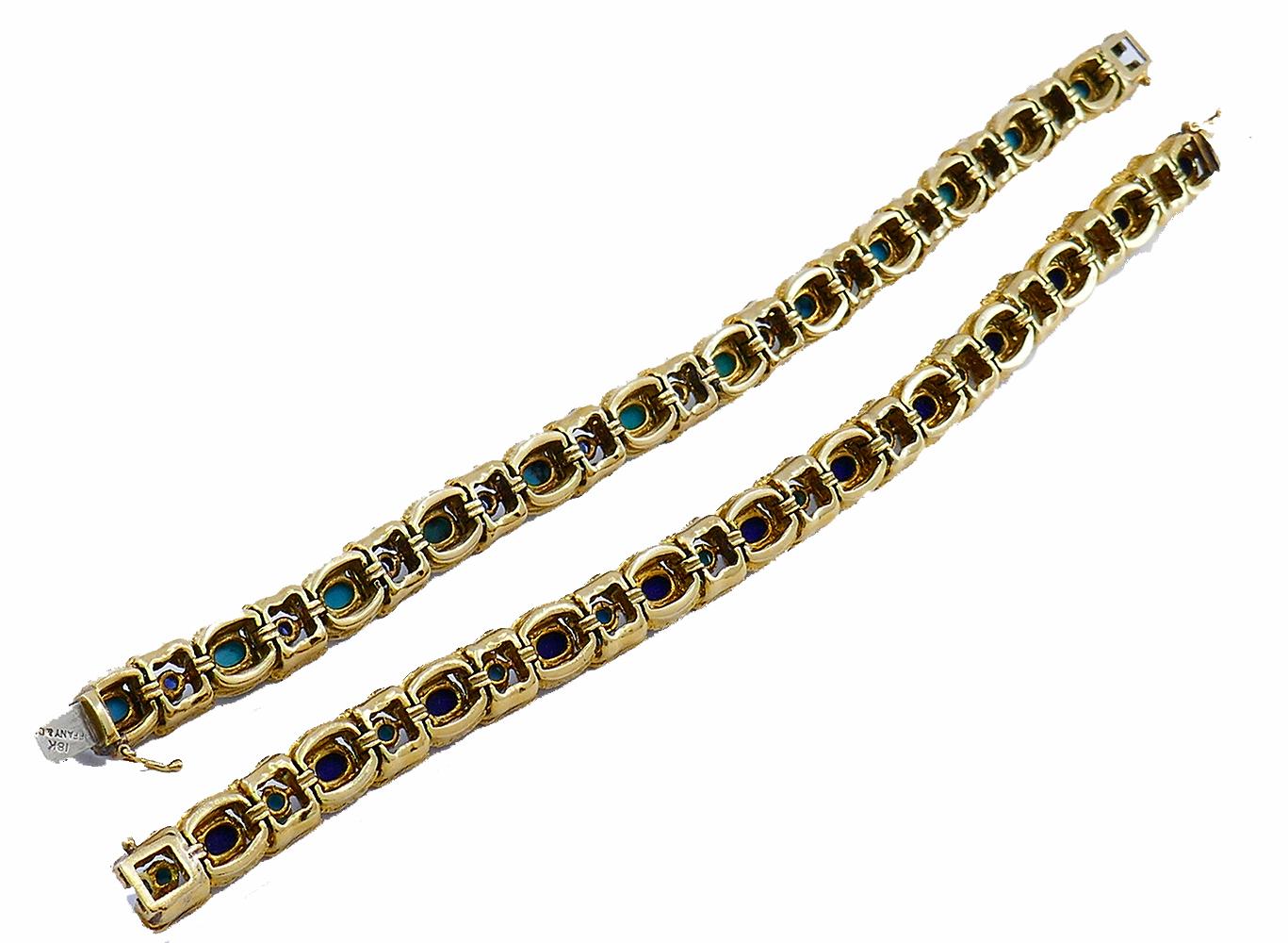 Mixed Cut Vintage Tiffany & Co. Bracelet Pair 18k Gold Gems Estate Jewelry For Sale