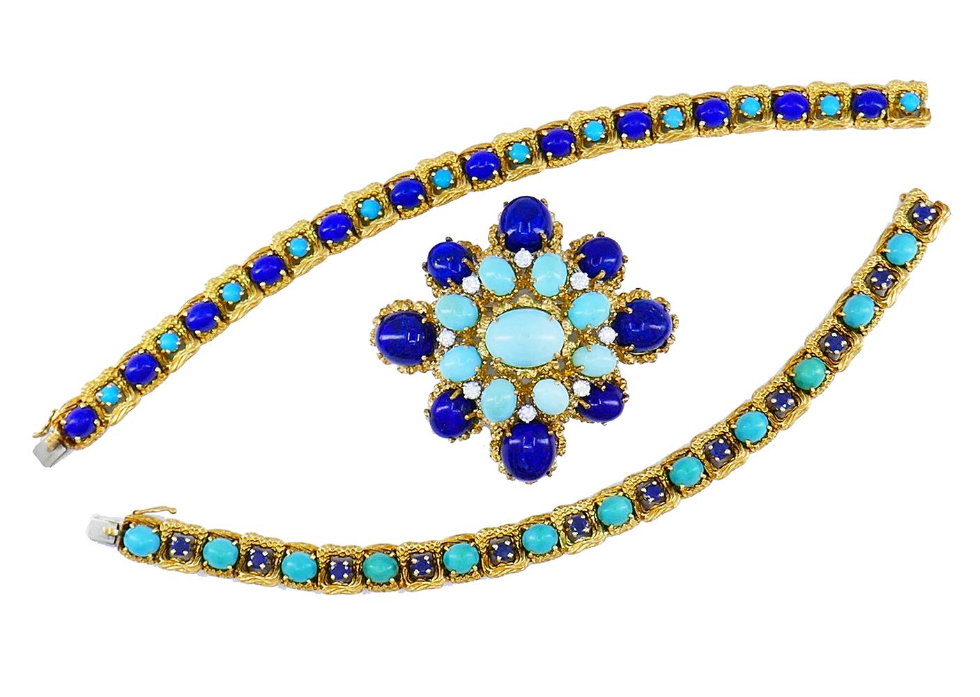 Vintage Tiffany & Co. Bracelet Pair 18k Gold Gems Estate Jewelry For Sale 1