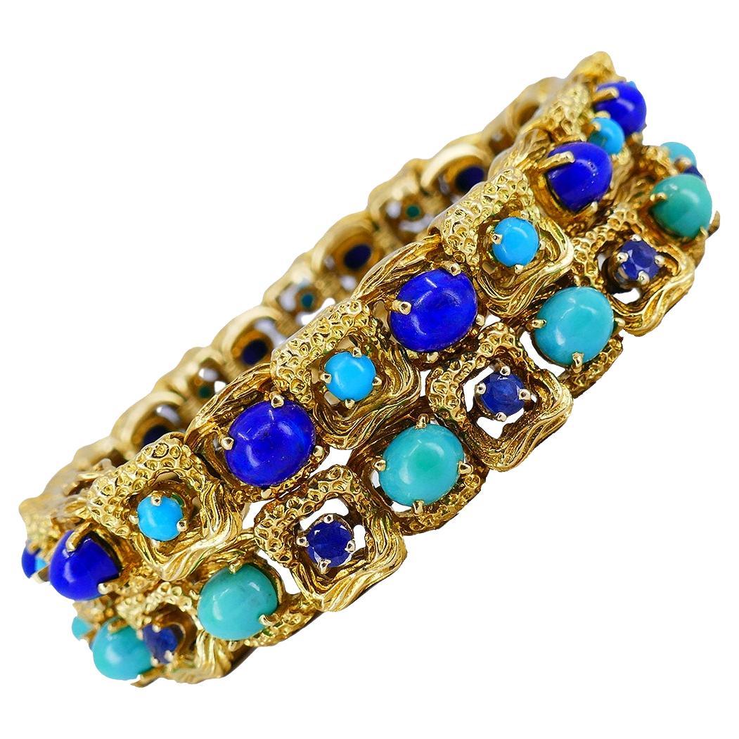 Vintage Tiffany & Co. Bracelet Pair 18k Gold Gems Estate Jewelry For Sale