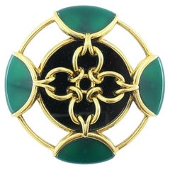 Vintage Tiffany & Co. Brooch Chrysoprase 18k Gold Onyx