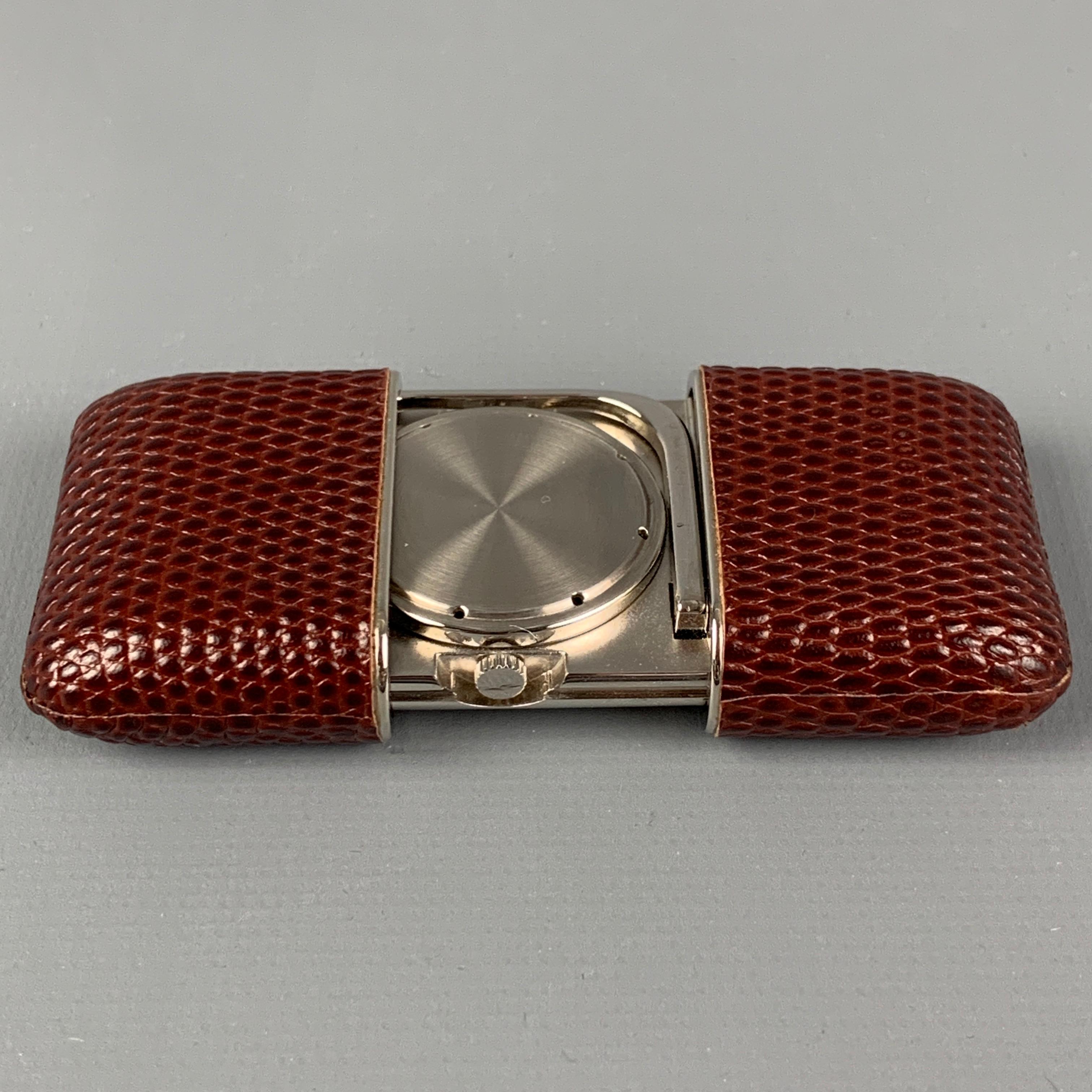 Vintage TIFFANY & CO. Burgundy Silver Leather Rhodium Traveling Atlas Watch In Good Condition In San Francisco, CA