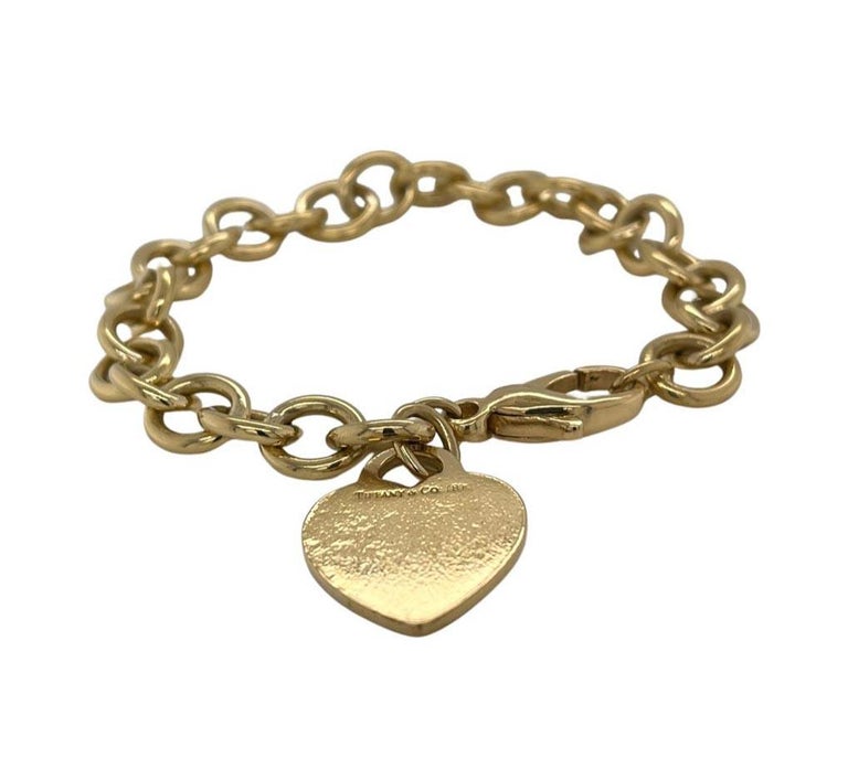Vintage Tiffany and Co. Chain Link Heart Tag Bracelet in 18k Yellow