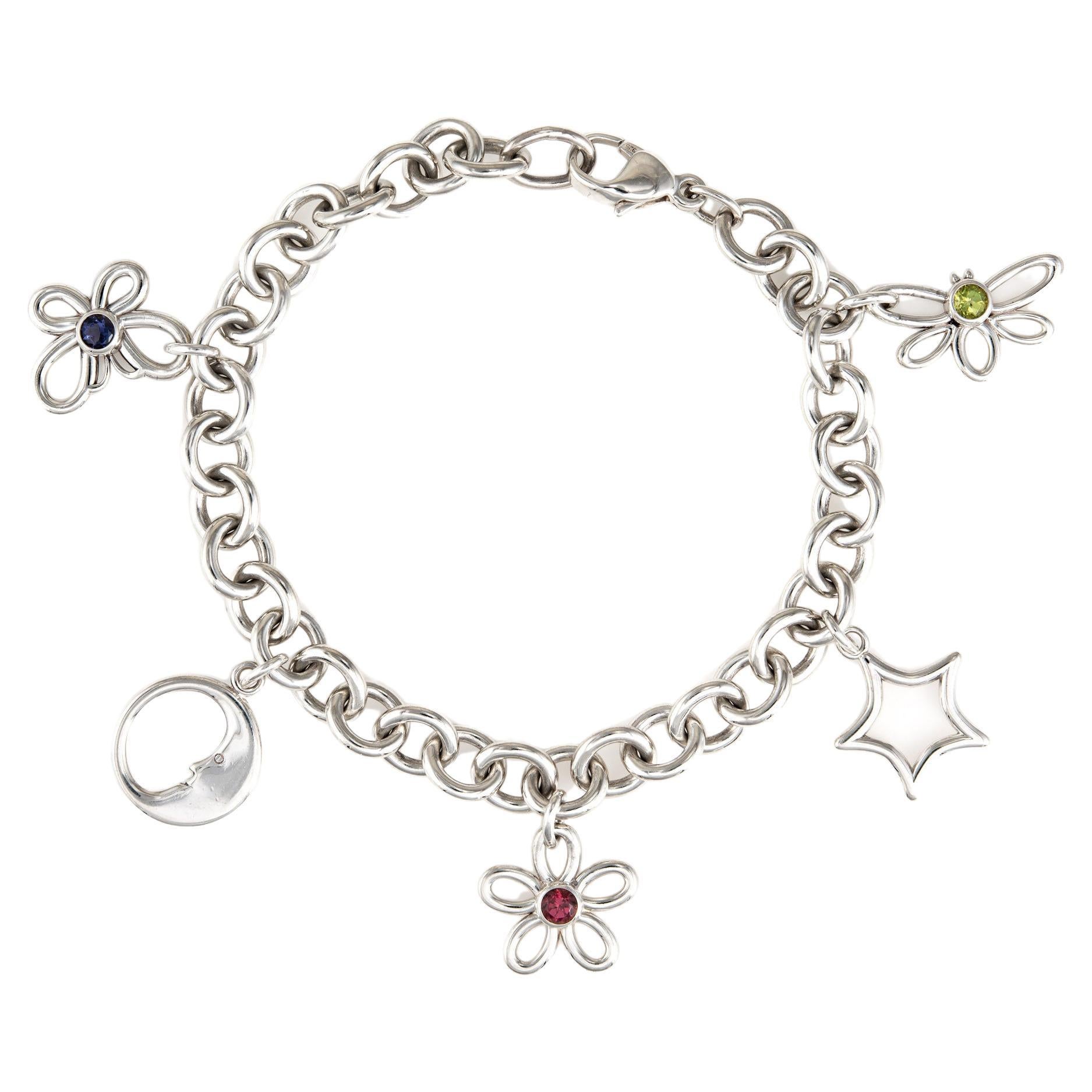 Vintage Tiffany & Co Charm Bracelet 2003 Silver Moon Star Flower Butterfly