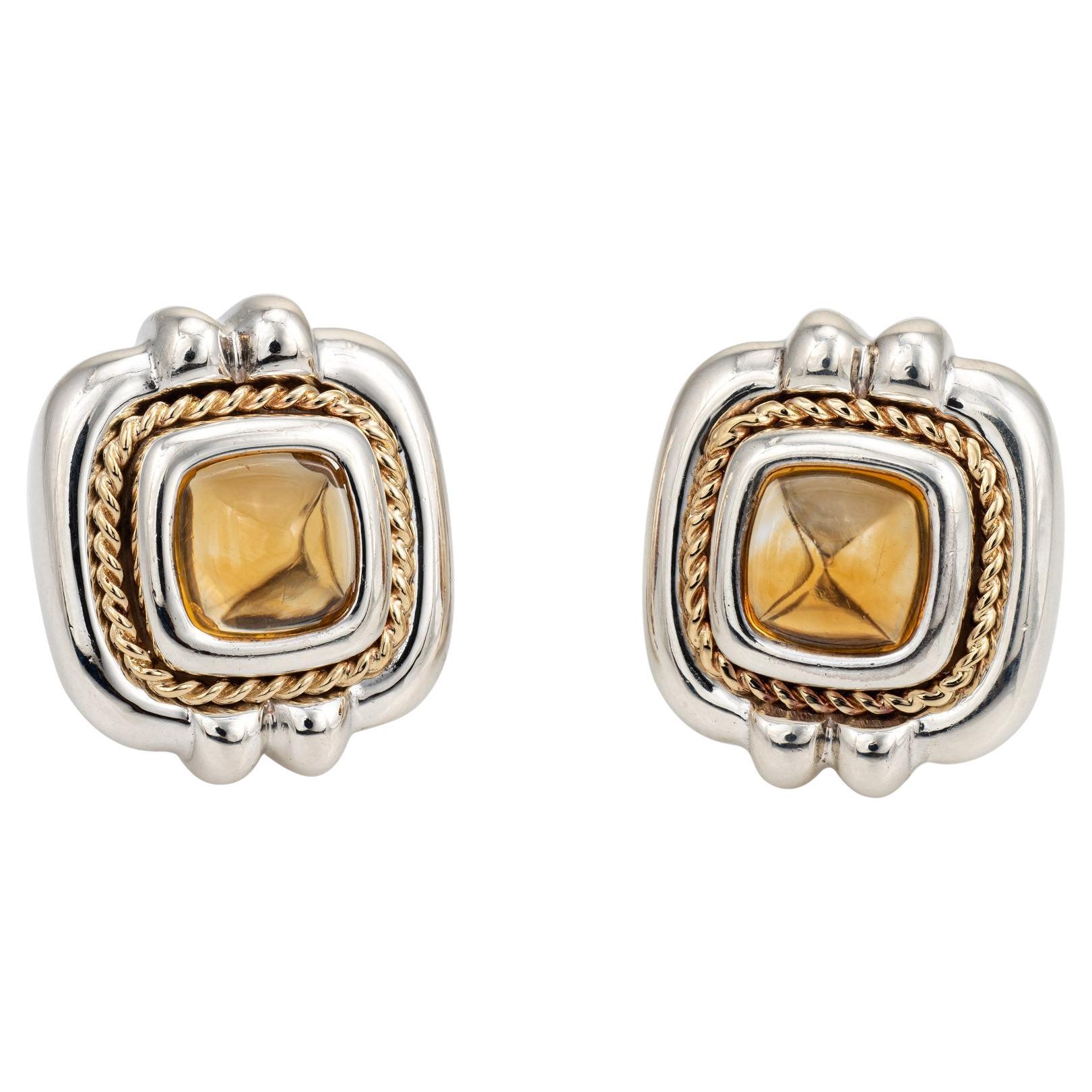 Vintage Tiffany & Co Citrine Earrings Square Sterling Silver 18k Gold Jewelry For Sale