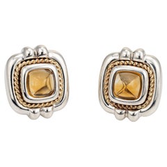 Vintage Tiffany & Co Citrine Earrings Square Sterling Silver 18k Gold Jewelry