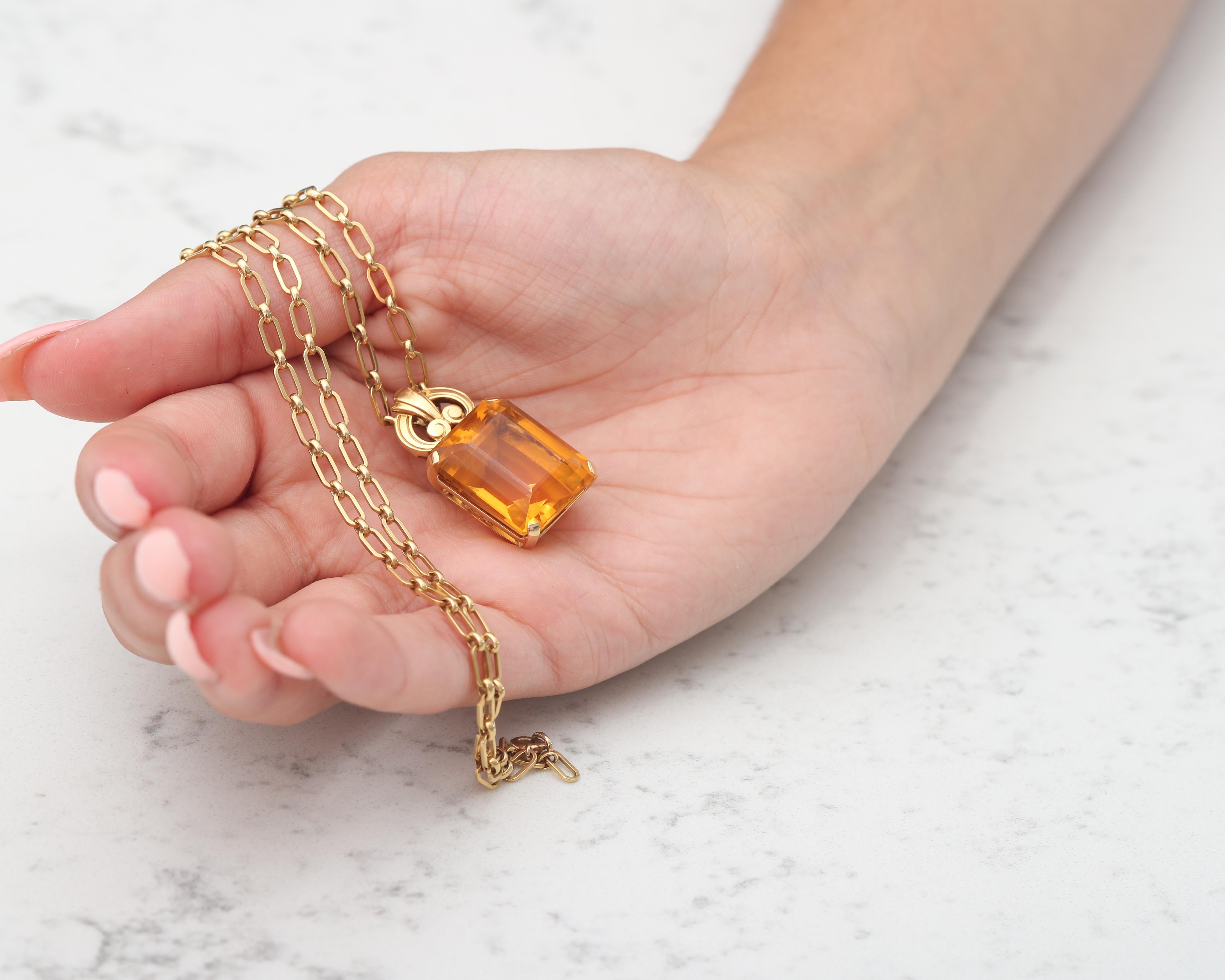 Vintage Tiffany & Co. Citrine Pendant with 18 Karat Gold Chain Necklace 4