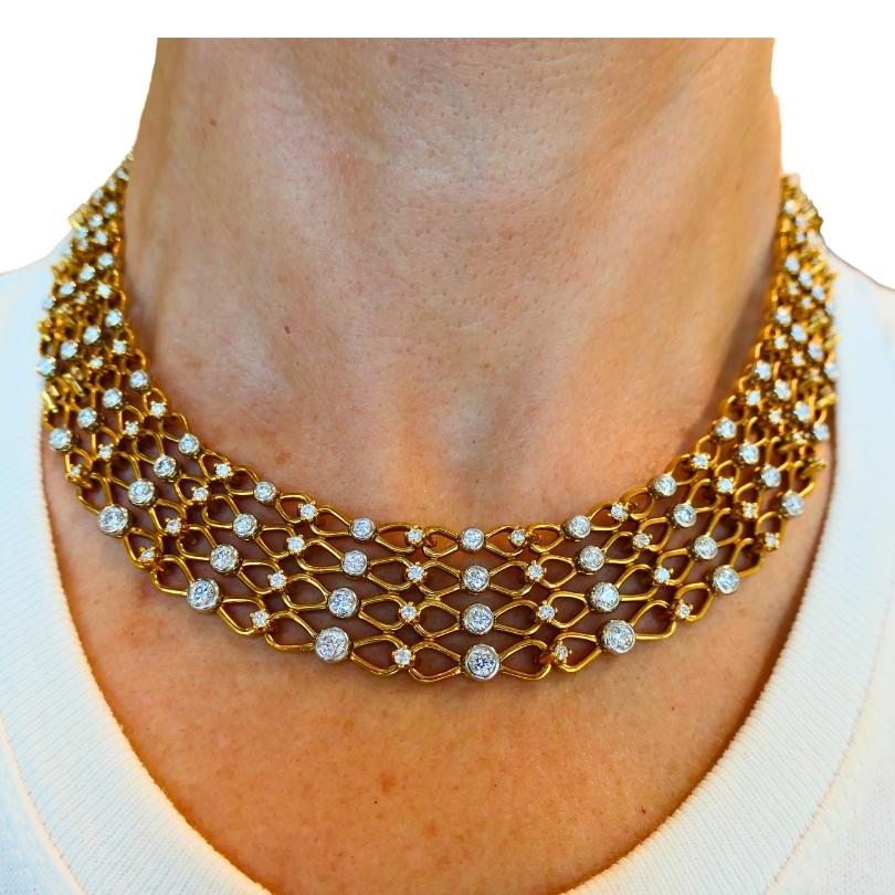 Round Cut Vintage Tiffany & Co. Collar Necklace Gold Platinum Diamond Estate Jewelry For Sale