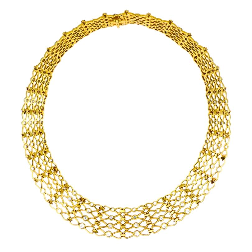 Vintage Tiffany & Co. Collar Necklace Gold Platinum Diamond Estate Jewelry For Sale 2