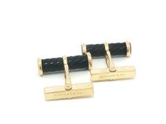 Vintage Tiffany & Co. Collectible 14k Gold Ribbed Cylinder Black Onyx Cufflinks