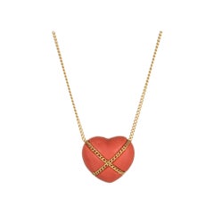 Vintage Tiffany & Co. Coral Cross My Heart Necklace 18 Karat Gold Crossover