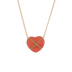 Vintage Tiffany & Co. Coral Cross My Heart Necklace 18 Karat Gold Crossover