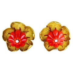 Vintage Tiffany & Co. Coral Floral Earrings 18k Gold Estate Jewelry