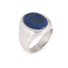 Vintage Tiffany & Co Crest Ring Lapis Lazuli Platinum Sz 6 Mid Century Signet