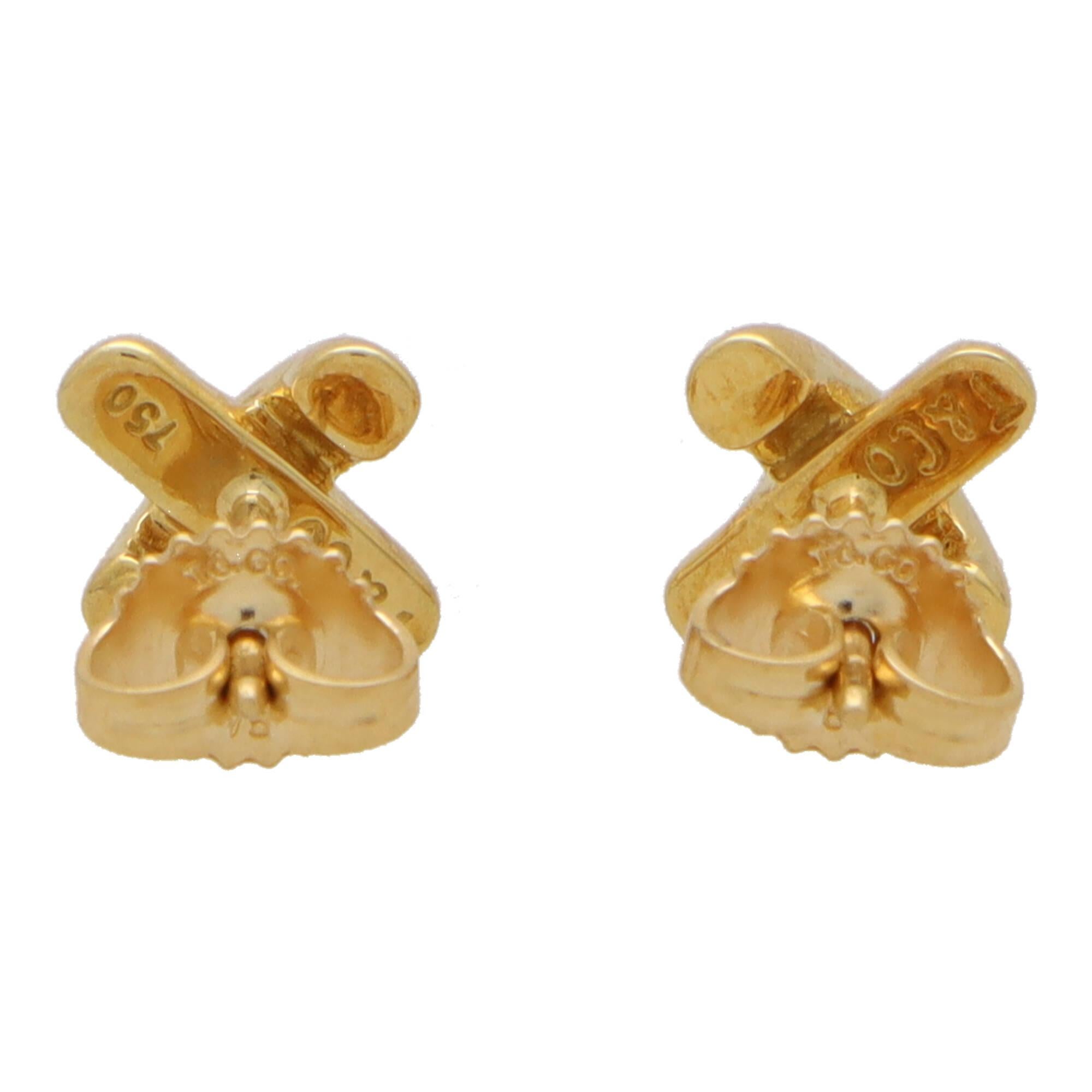 Femenino o masculino Vintage Tiffany & Co. Pendientes de punto de cruz en oro amarillo de 18 quilates