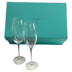 Retro Tiffany & Co. Crystal Glass Champagne Flutes (Pair) w/ Box