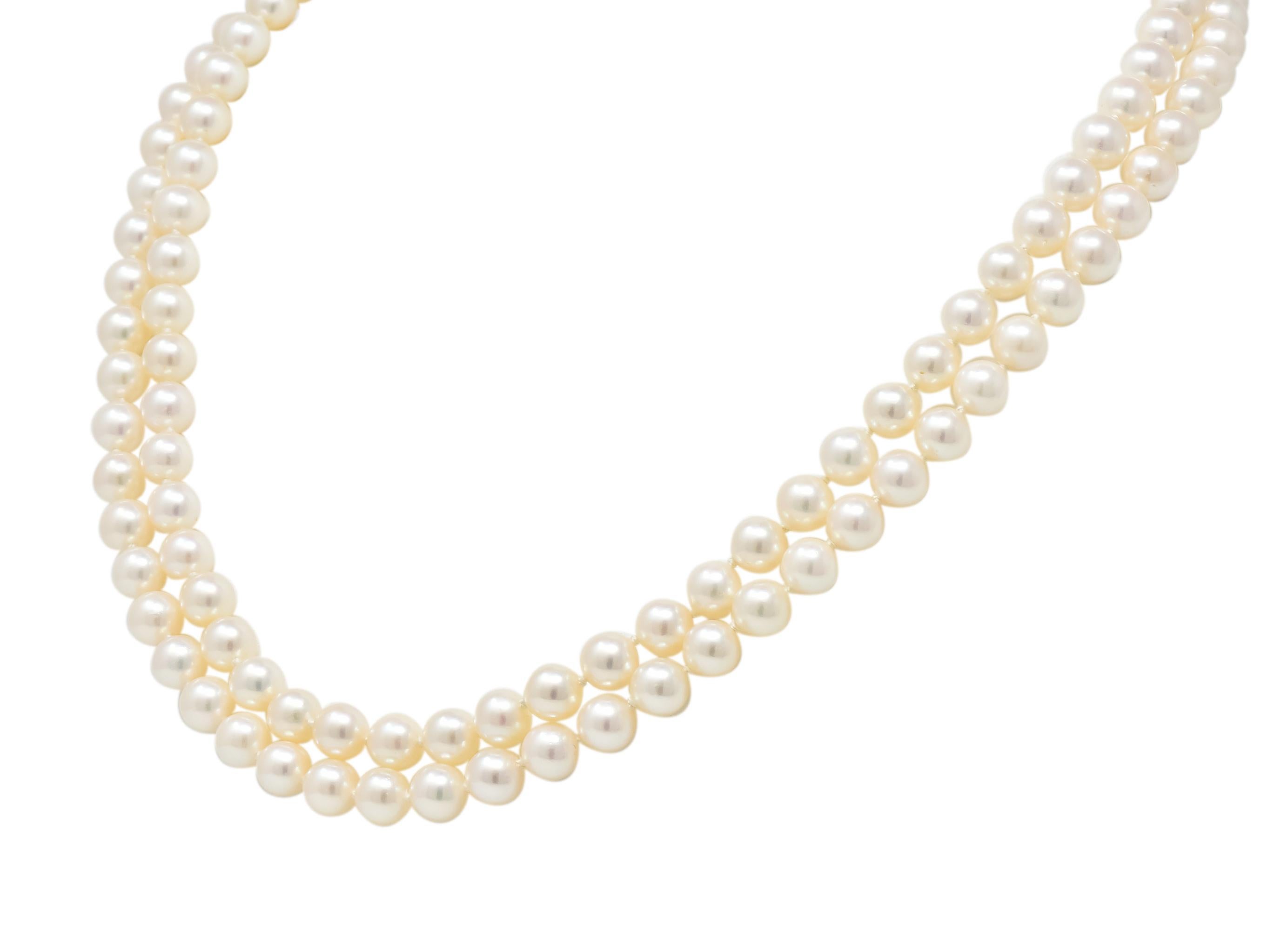Contemporary Vintage Tiffany & Co. Cultured Pearl 18 Karat Gold Double Strand Necklace