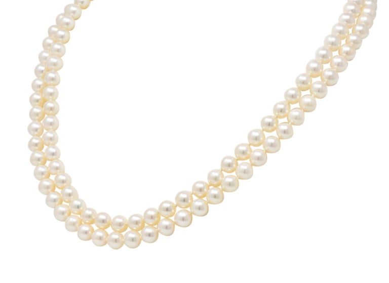 Contemporary Vintage Tiffany & Co. Cultured Pearl 18 Karat Gold Double Strand Necklace