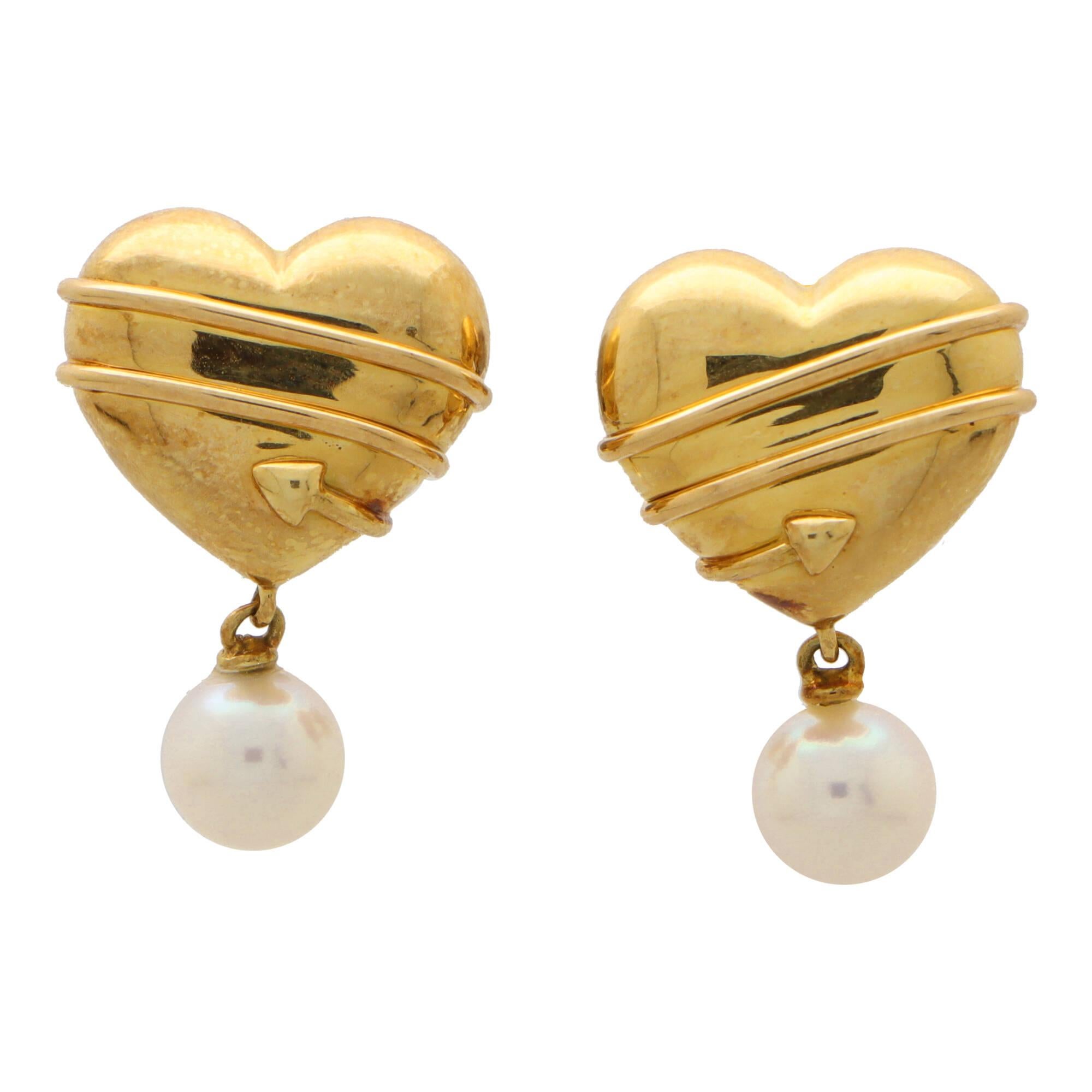 Bead  Vintage Tiffany & Co. Cupid Arrow Pearl Drop Earrings For Sale