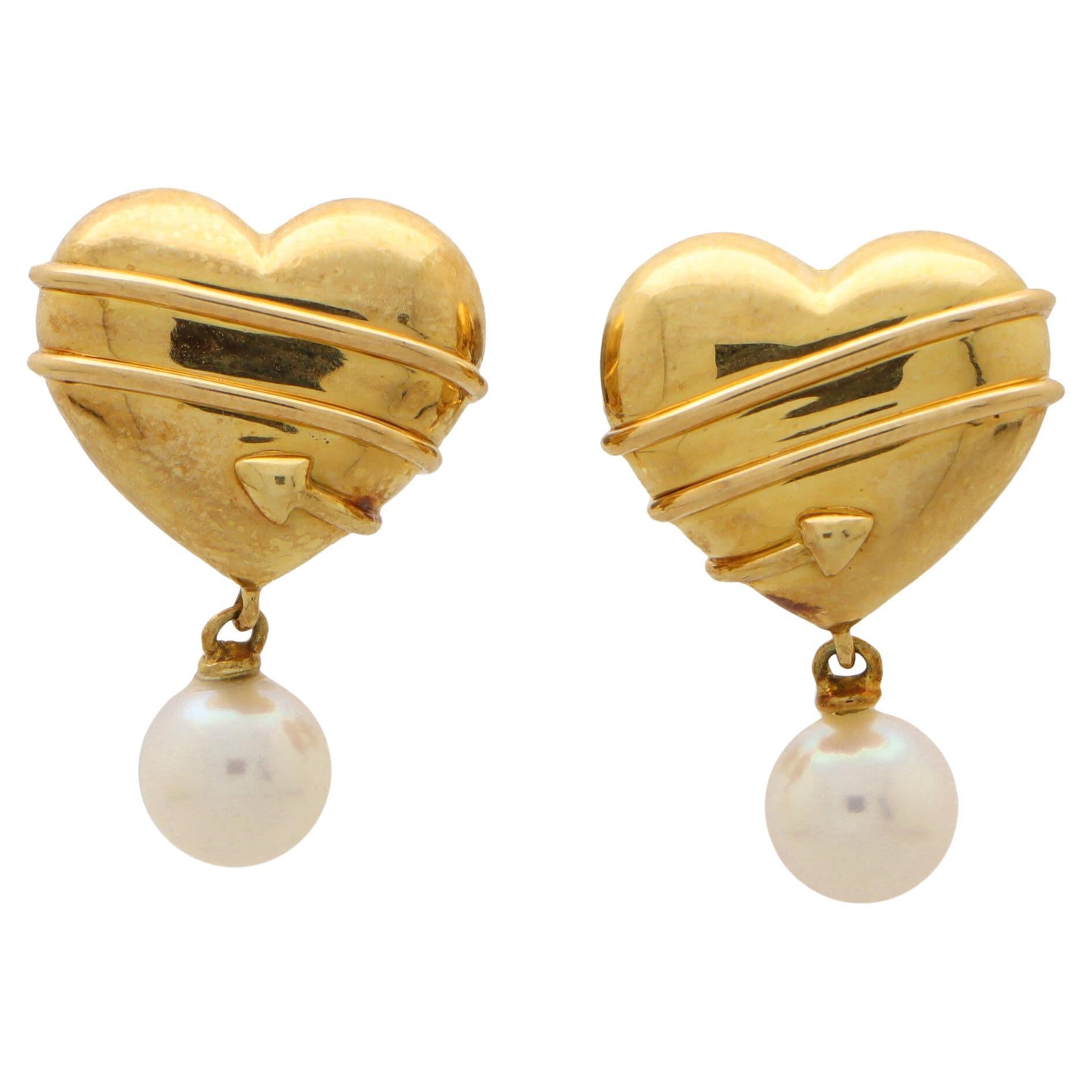 Vintage Tiffany & Co. Cupid Arrow Pearl Drop Earrings For Sale
