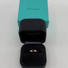 Vintage Tiffany & Co Deep Red Ruby Diamond Platinum & 18k Gold Three Stone Ring