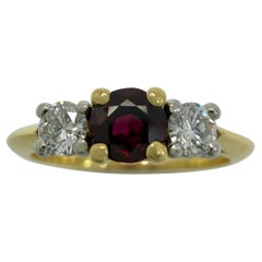 Vintage Tiffany & Co Deep Red Ruby Diamond Platinum & 18k Gold Three Stone Ring