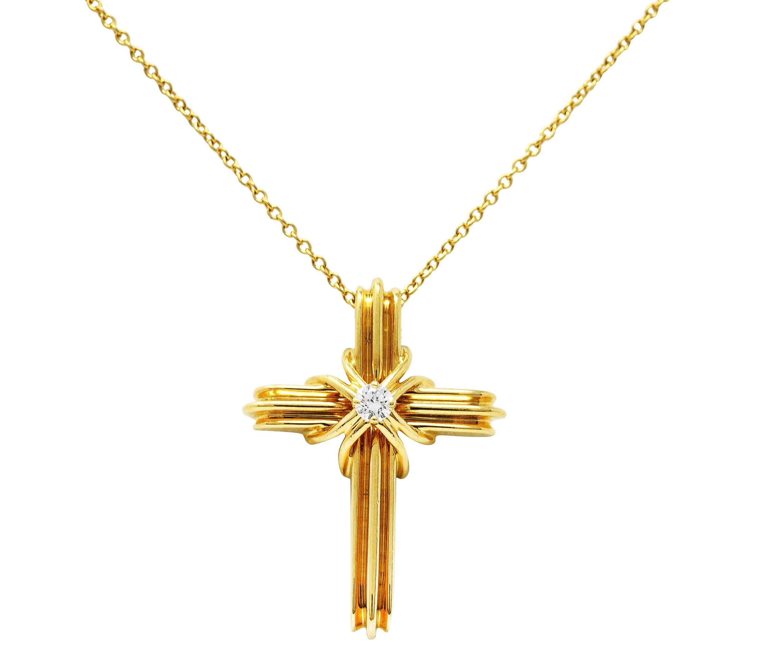 Vintage Tiffany & Co. Diamond 18 Karat Gold Cross Signature X Pendant Necklace 4