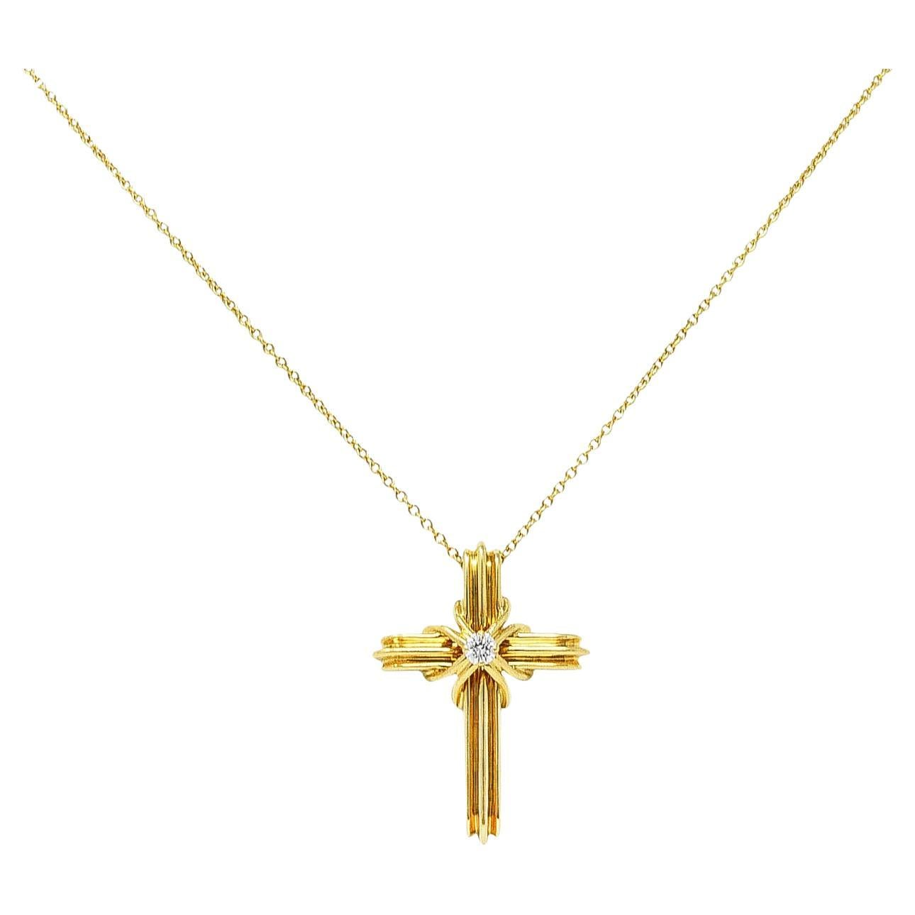 Vintage Tiffany & Co. Diamond 18 Karat Gold Cross Signature X Pendant Necklace