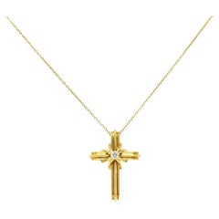 Vintage Tiffany & Co. Diamond 18 Karat Gold Cross Signature X Pendant Necklace