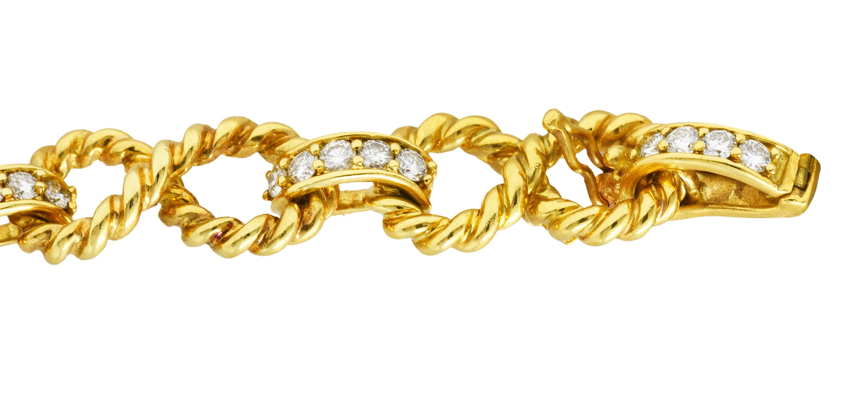 Round Cut Vintage Tiffany & Co. Diamond 18 Karat Gold Twisting Infinity Bracelet