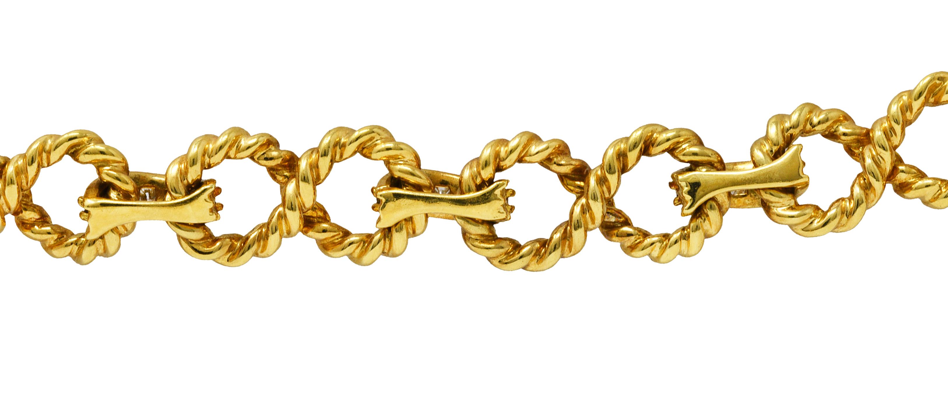 Vintage Tiffany & Co. Diamond 18 Karat Gold Twisting Infinity Bracelet 1