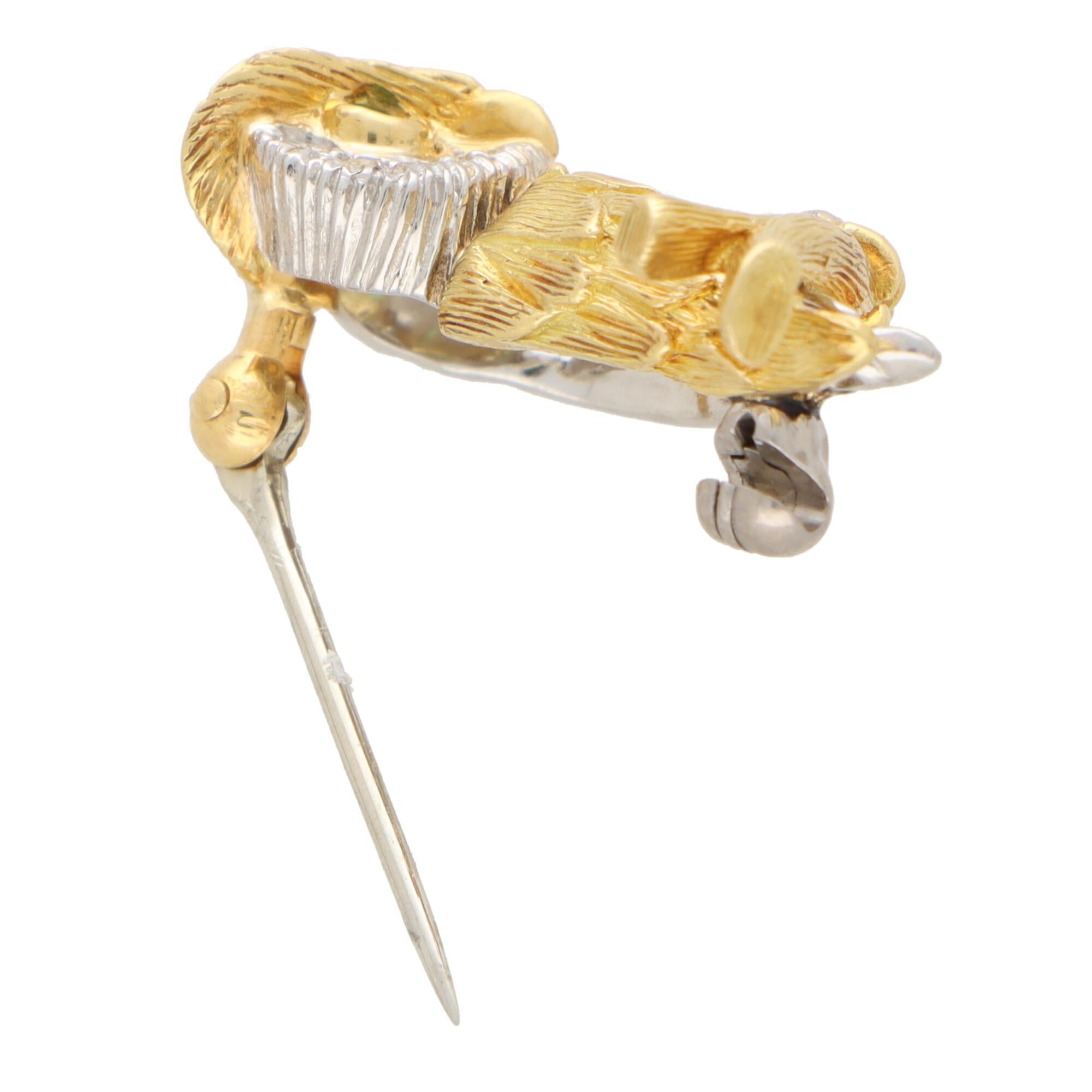 Round Cut Vintage Tiffany & Co Diamond and Emerald Owl Brooch in 18k Yellow Gold
