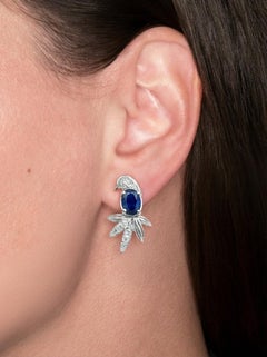 Vintage Tiffany & Co. Diamond and Sapphire Parrot Clip-On Earrings in 18K