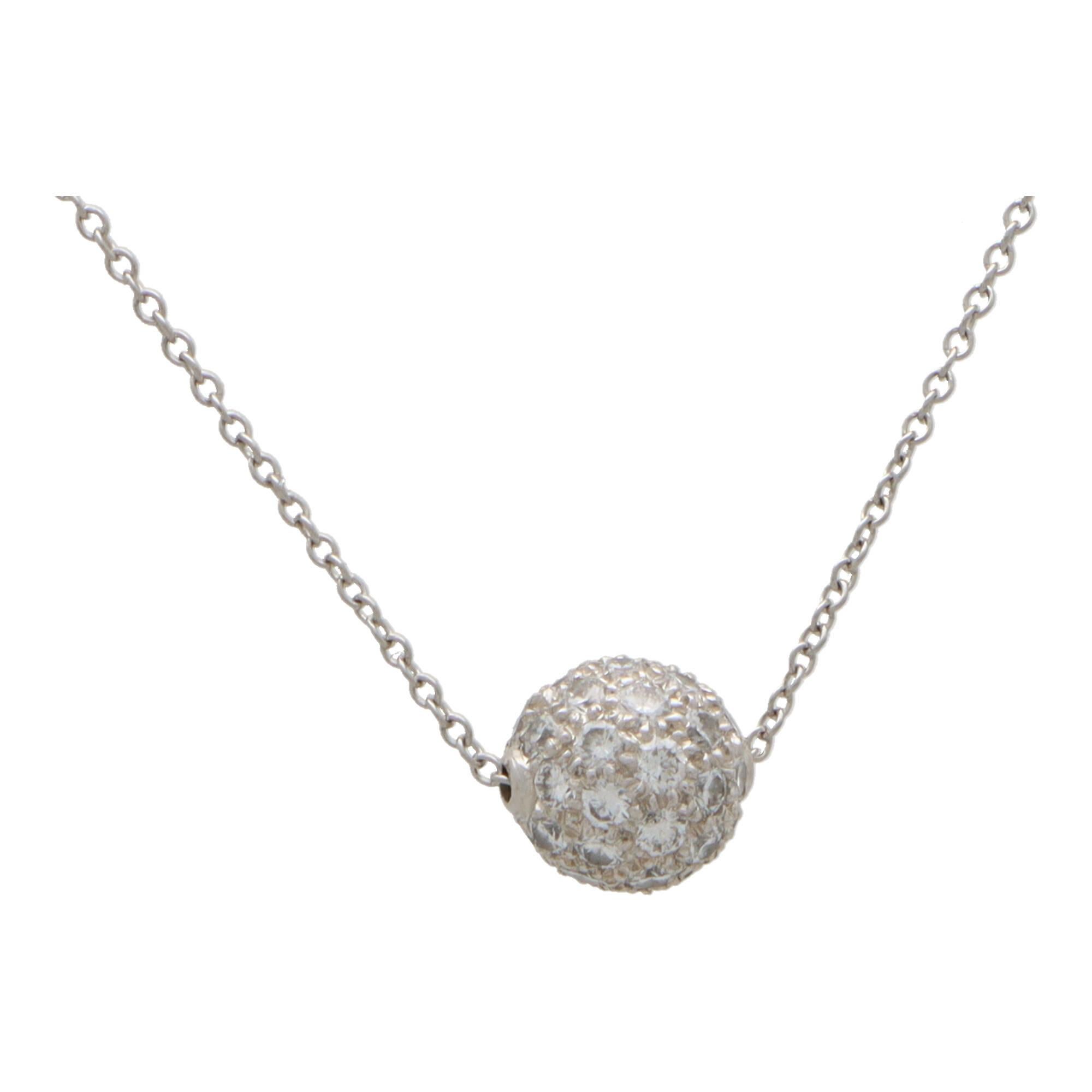 Modern Vintage Tiffany & Co. Diamond Ball Pendant Necklace Set in Platinum For Sale