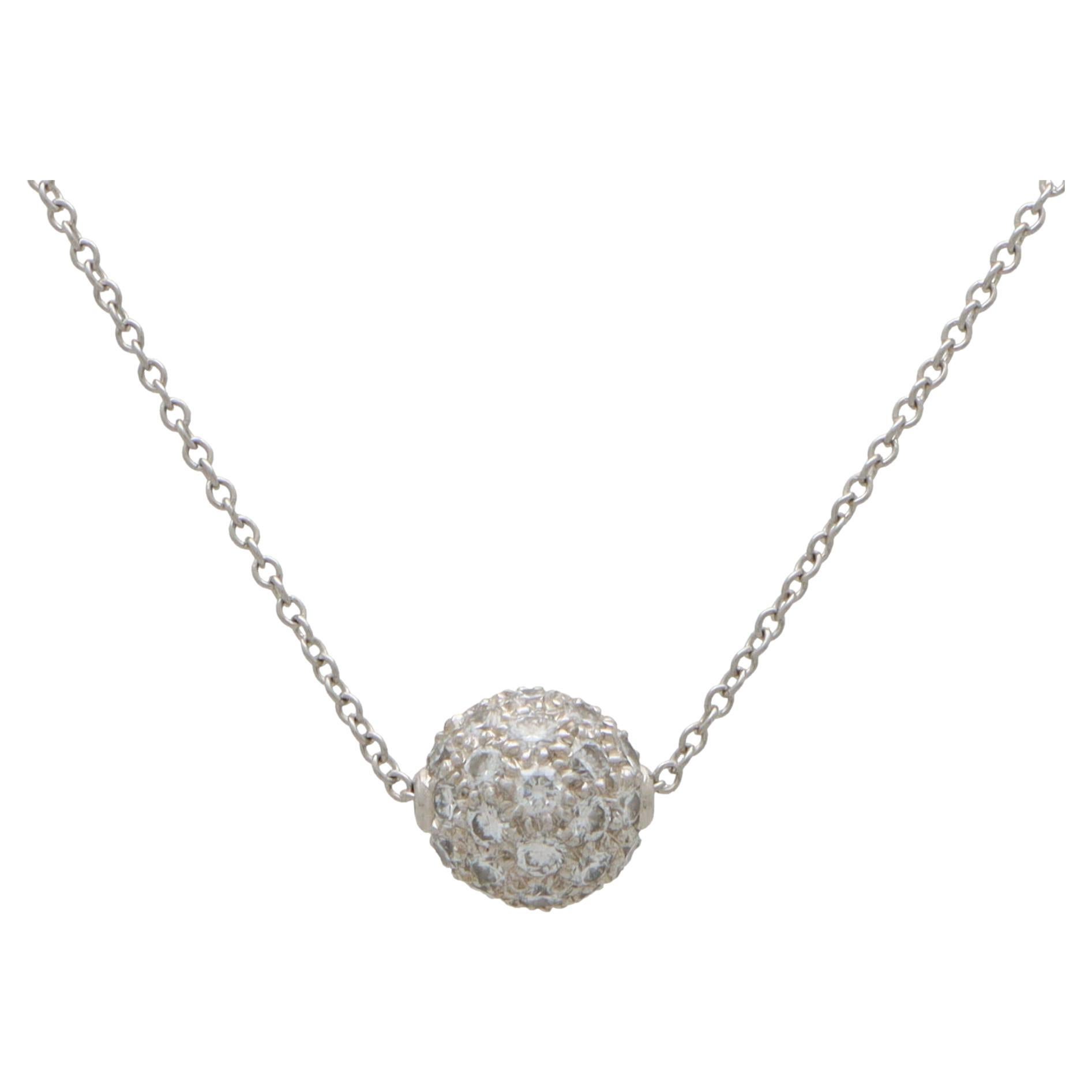Vintage Tiffany & Co. Diamond Ball Pendant Necklace Set in Platinum