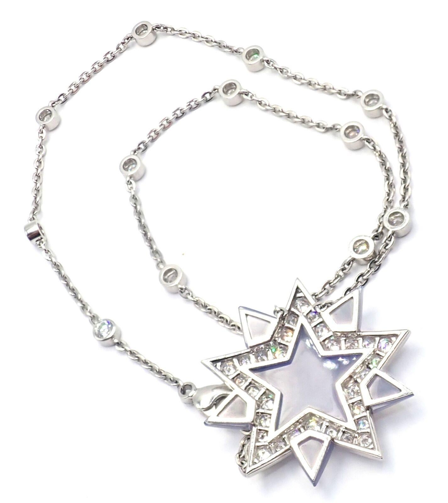 Vintage Tiffany & Co. Diamond Blue Chalcedony Platinum Star Pendant Necklace For Sale 5