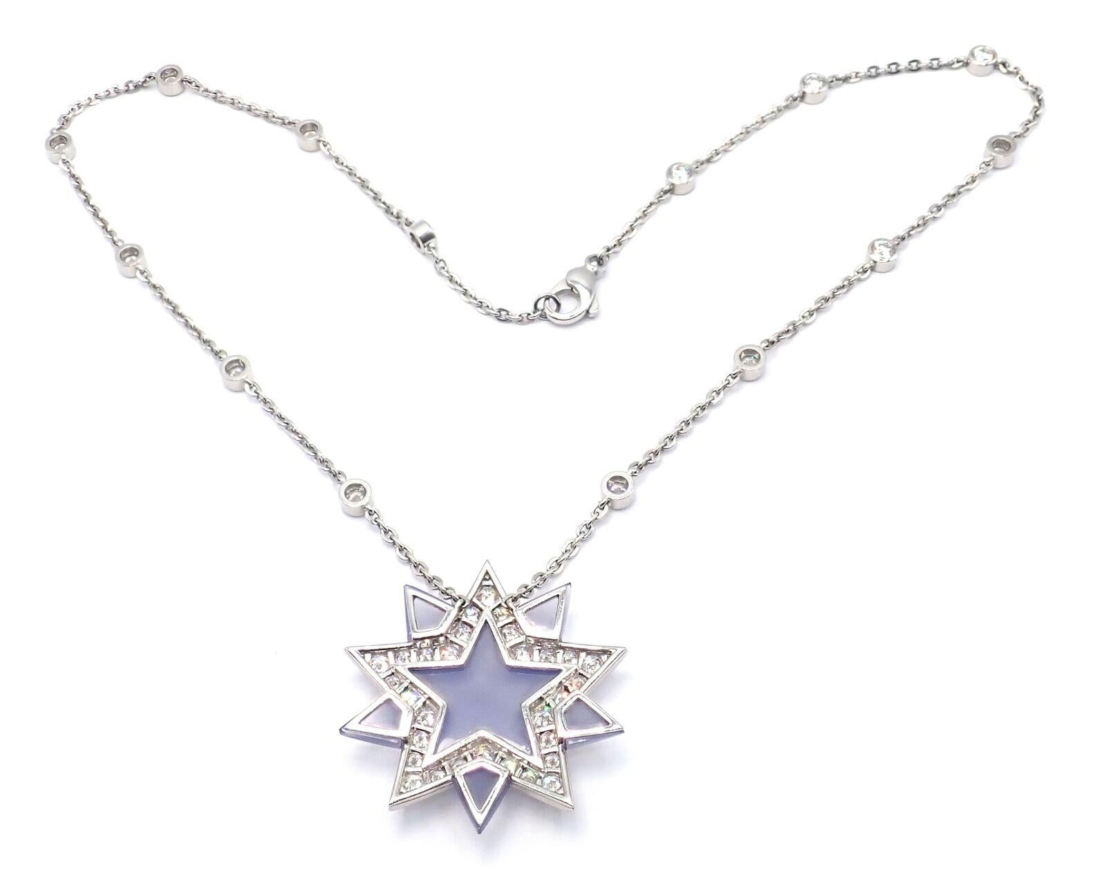 Vintage Tiffany & Co. Diamond Blue Chalcedony Platinum Star Pendant Necklace For Sale 6