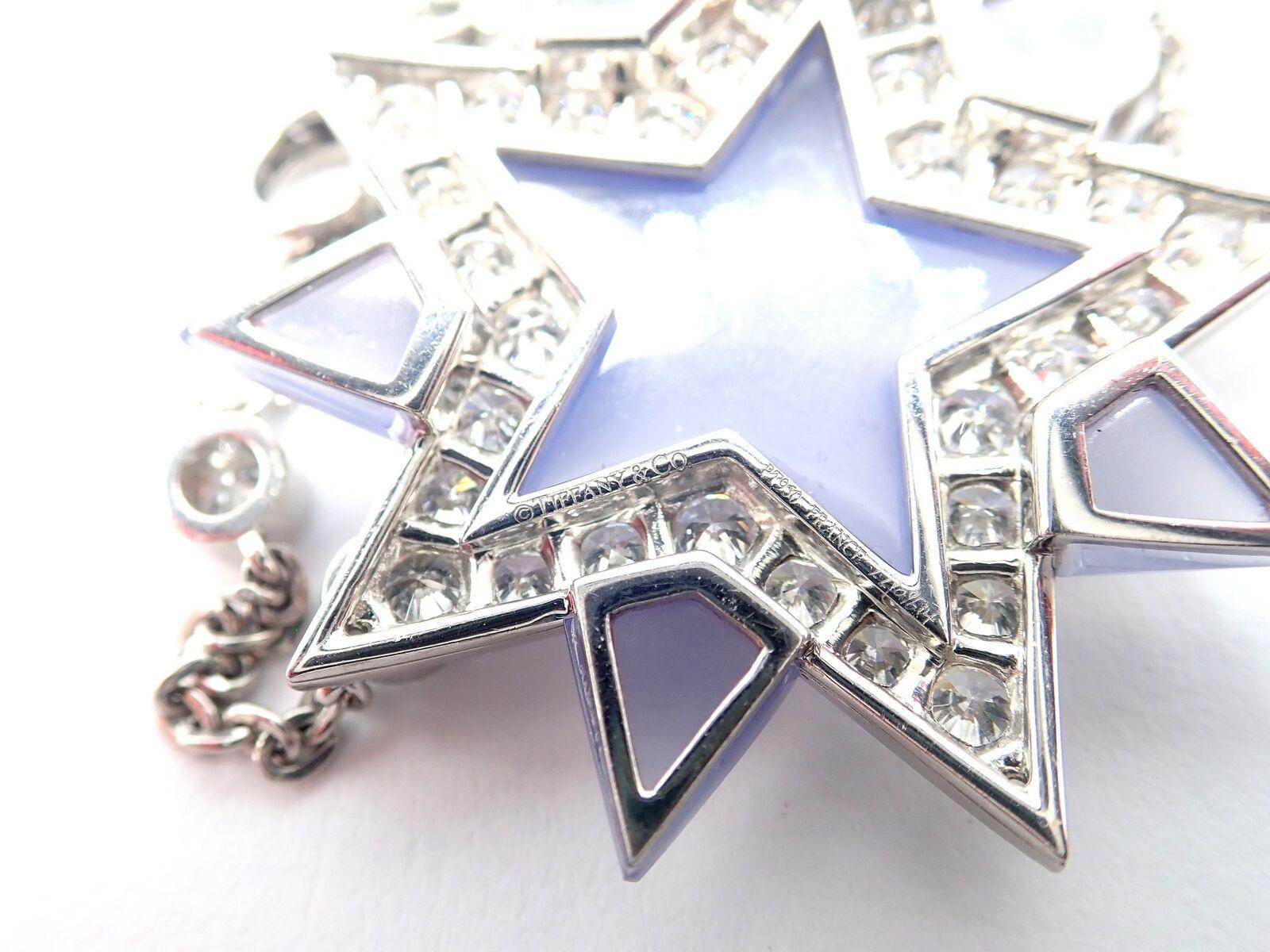 Vintage Tiffany & Co. Diamond Blue Chalcedony Platinum Star Pendant Necklace For Sale 7