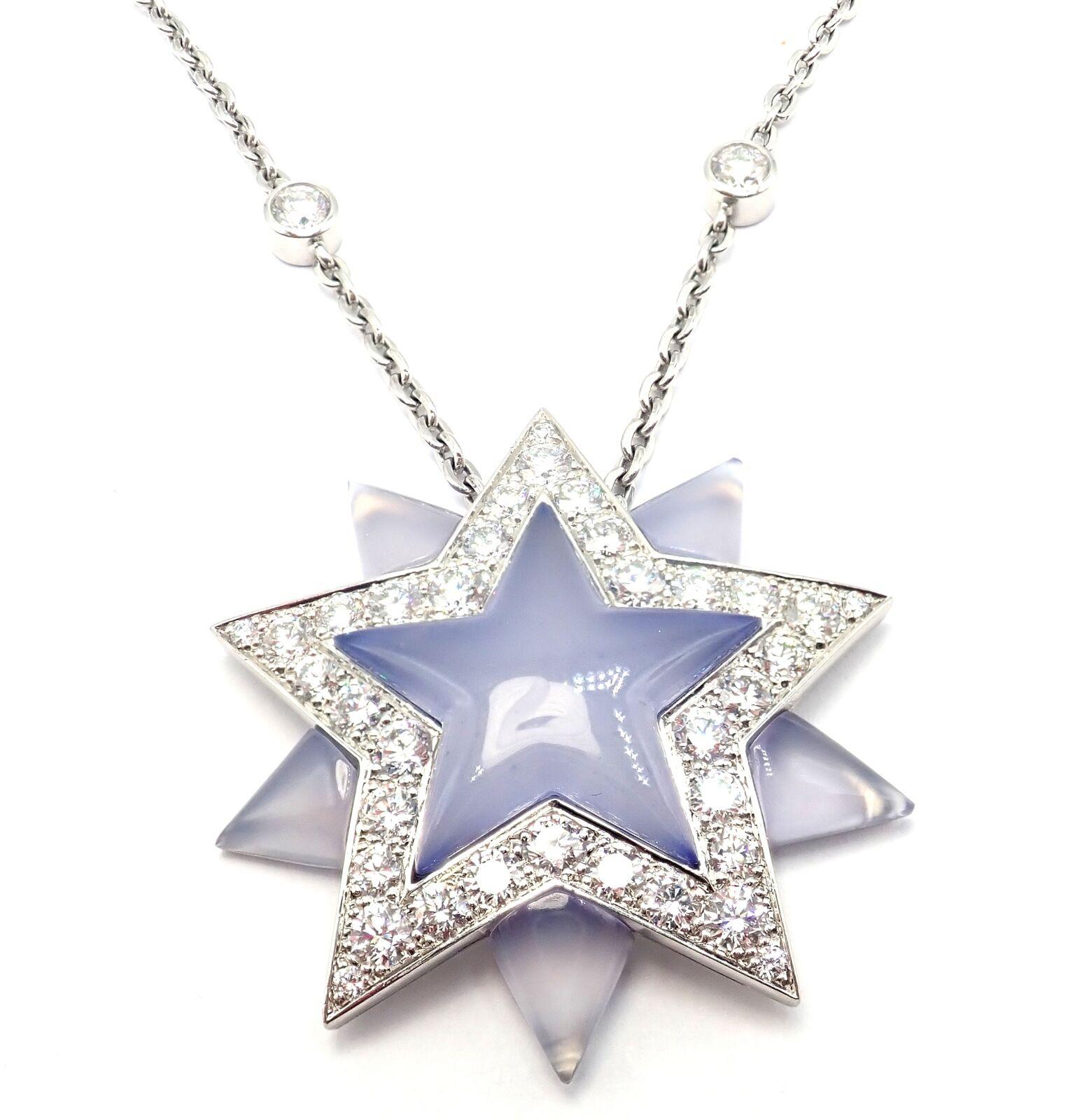 Vintage Tiffany & Co. Diamond Blue Chalcedony Platinum Star Pendant Necklace For Sale 8