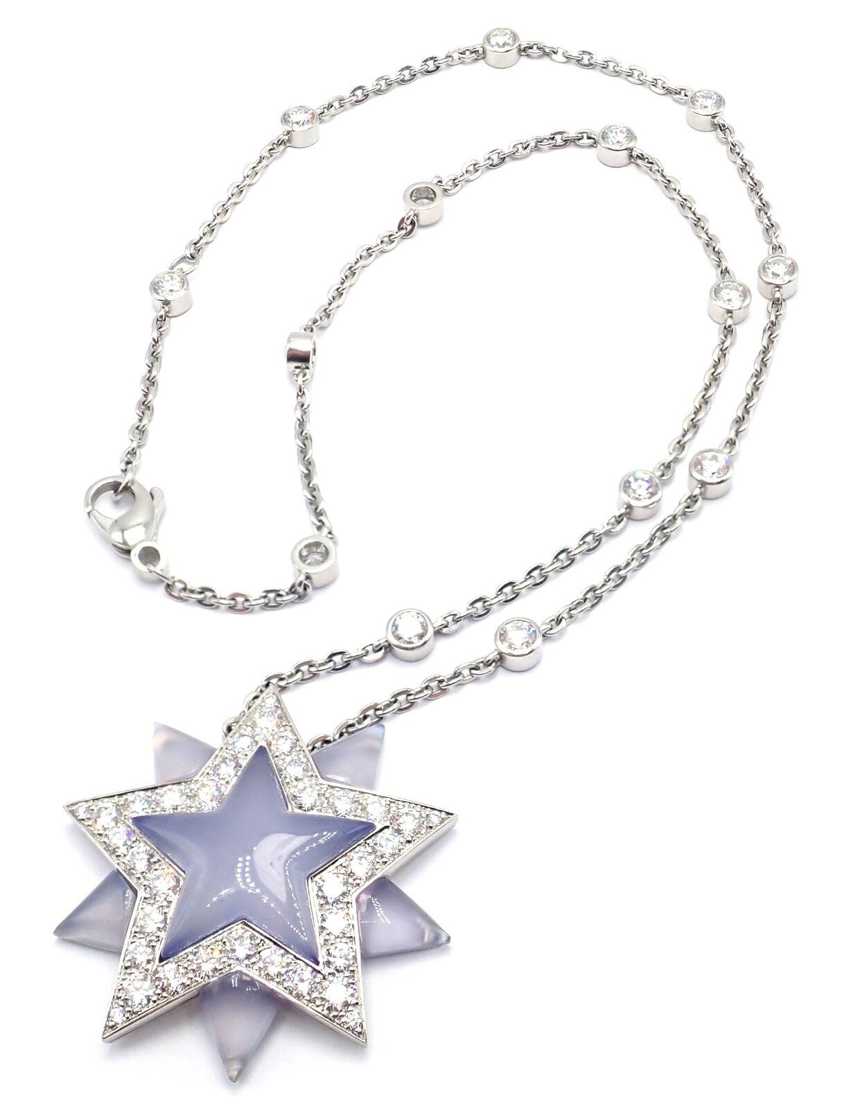 Vintage Tiffany & Co. Diamond Blue Chalcedony Platinum Star Pendant Necklace For Sale 9